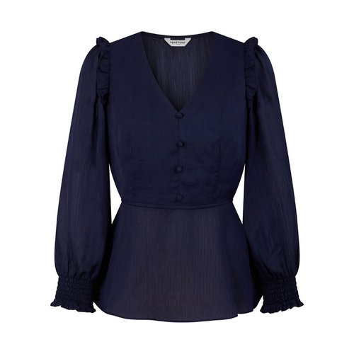 Balloon sleeve blouse with gathered waist navy blue Naf Naf La Redoute