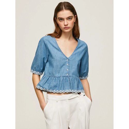 Blouse a basque encolure v medium blue Pepe Jeans La Redoute