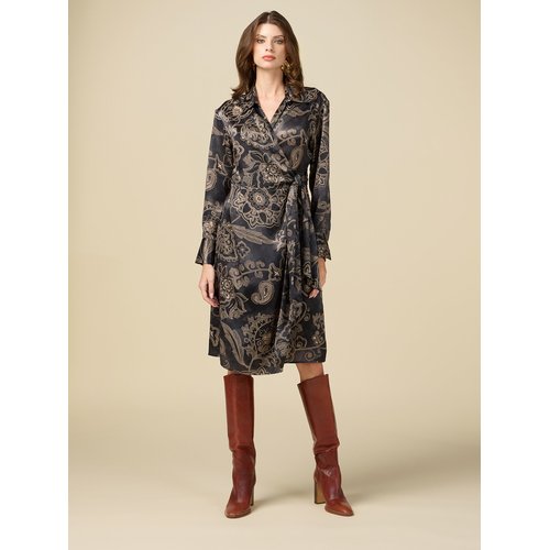 Robe realisee en satin fluide motif foulard gris Oltre La Redoute