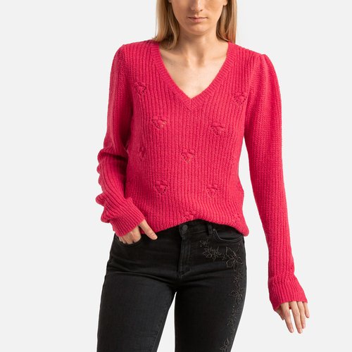 Knitted v neck jumper fuchsia pink Icode La Redoute
