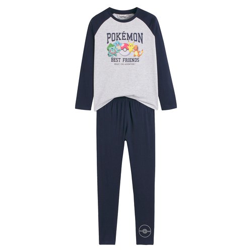 Cotton pyjamas grey marl navy blue Pokemon La Redoute