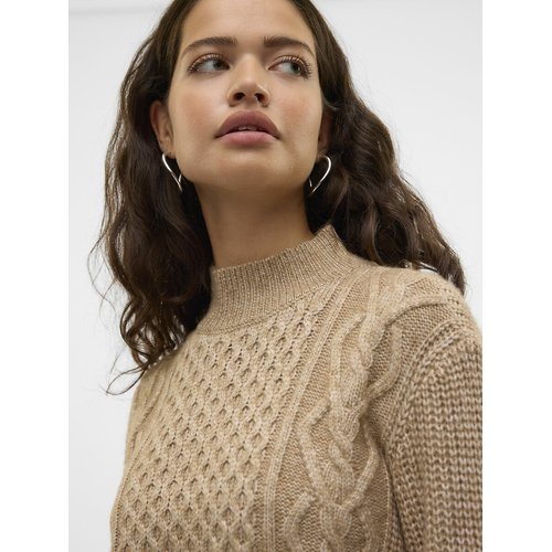 Cable knit jumper sweater with high neck beige Vero Moda La Redoute