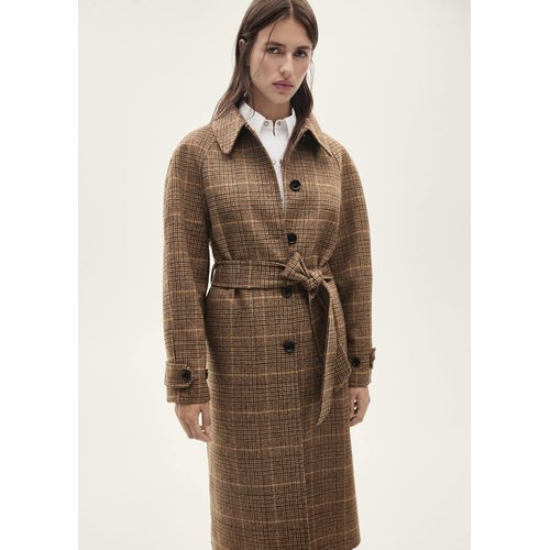 Manteau laine micro pied de poule marron Mango La Redoute