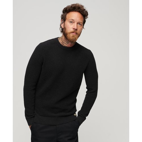 Textured cotton knit jumper sweater with crew neck black Superdry La Redoute