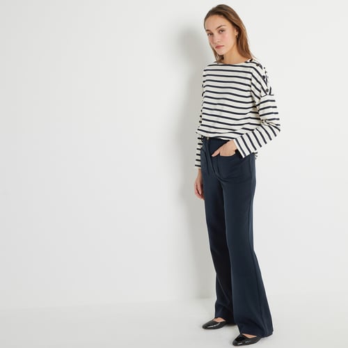 T-shirt Marinière Grand Voile - Taille 42 - Blanc Et Bleu - Coton - Occasion Très Bon état