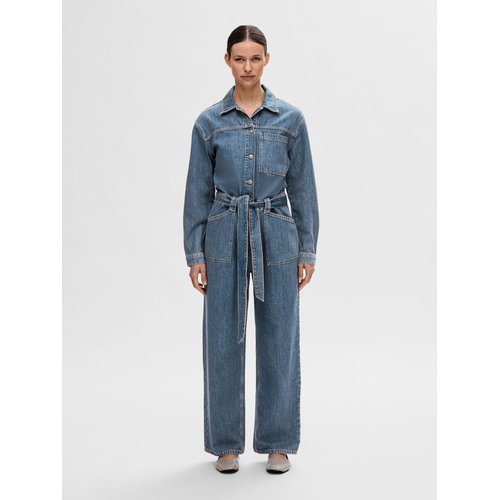 Combinaison denim a delavage moyen medium blue denim Selected Femme La Redoute