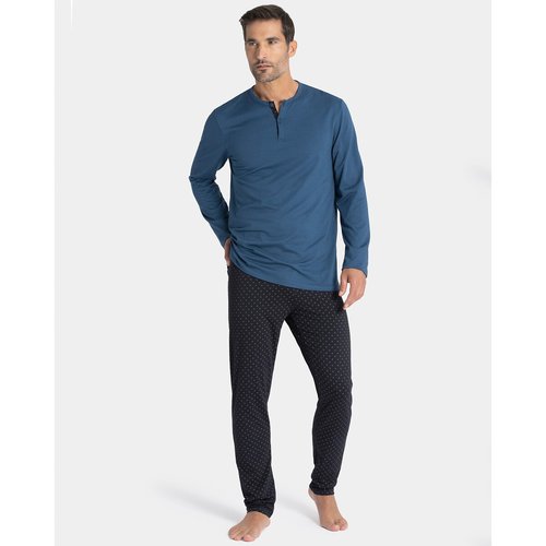Pyjamas with buttoned crew neck blue Impetus La Redoute