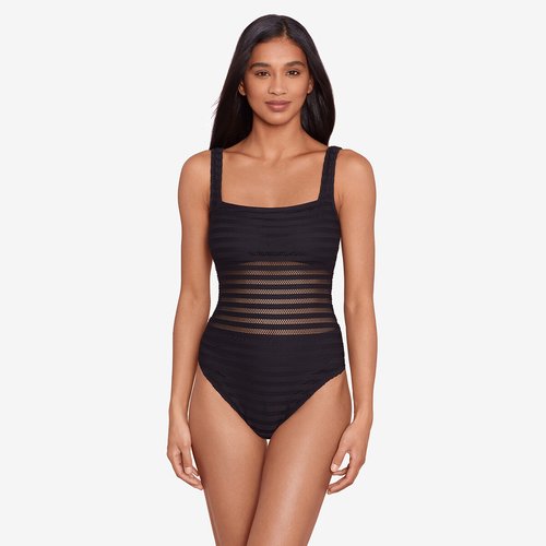 Ottoman mesh swimsuit black Lauren Ralph Lauren La Redoute