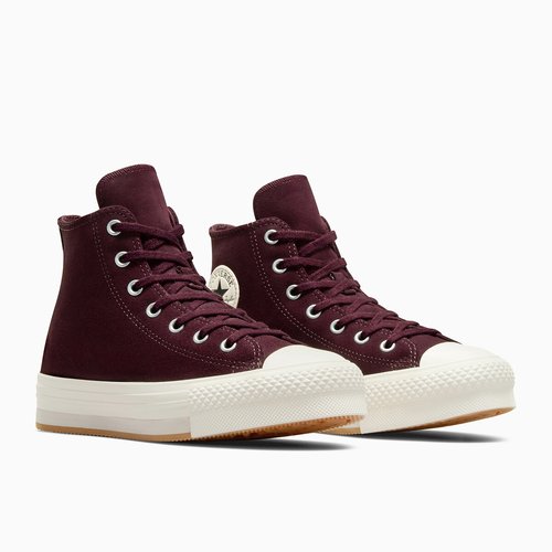 Kids all star eva lift hi sport x hoops high top trainers in leather dark burgundy rred Converse La Redoute