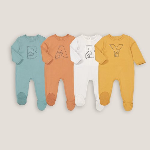 Lot de 4 pyjamas 1 piece a pieds motif lettre bleu marron ecru La Redoute Collections La Redoute
