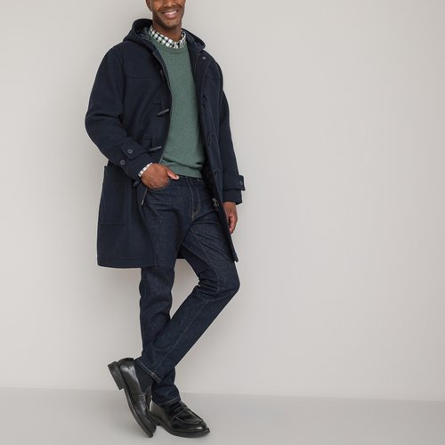 Wool mix duffle coat with hood navy blue La Redoute Collections La Redoute