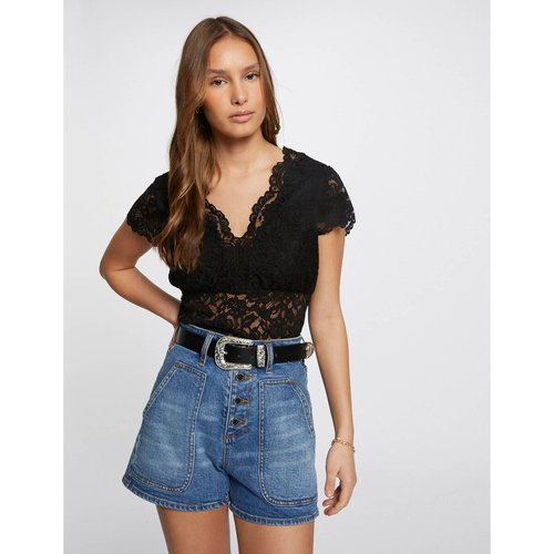 T shirt met kant v hals zwart Morgan La Redoute