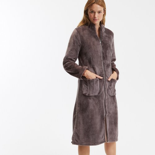 Zip up bathrobe grey mauve Anne Weyburn La Redoute