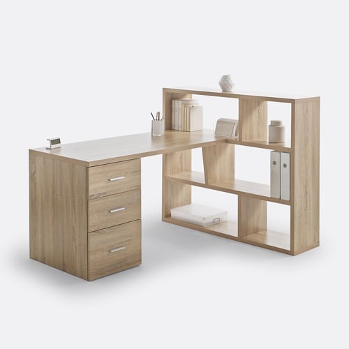 Fénon reversible desk with bookcase, bleached oak, So'home | La Redoute