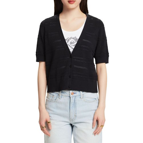 Cotton v neck cardigan with short sleeves Esprit La Redoute