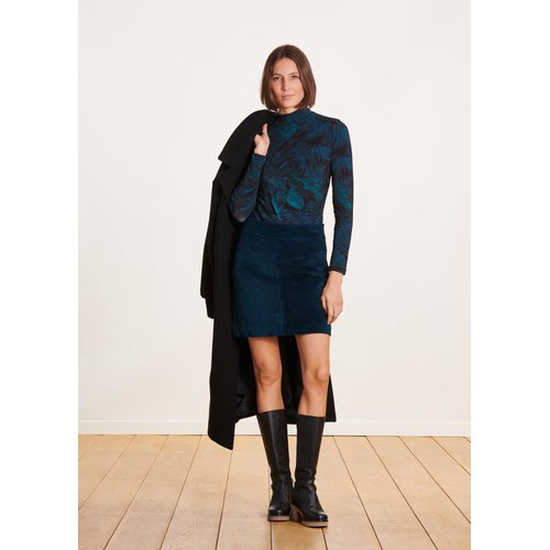 Jupe courte en velours cotele bleu petrole La Fee Maraboutee La Redoute