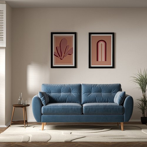 Ada Scandi Buttoned Velvet 3 Seater Sofa with Light Wood Legs