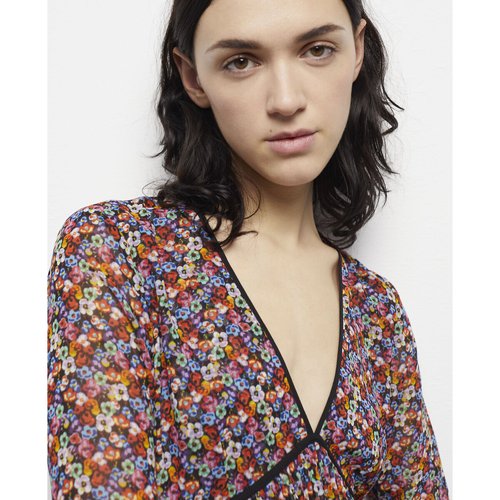 Robe patineuse imprime floral courte The Kooples imprime fleurs fond noir La Redoute