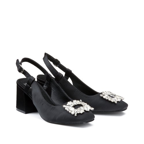 Jewelled block heel slingbacks black La Redoute Collections La Redoute