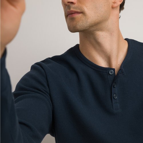Cotton grandad collar t shirt with long sleeves La Redoute Collections La Redoute