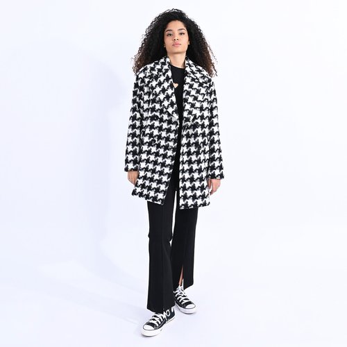 Manteau mi long motif pied de poule noir blanc Lili Sidonio La Redoute