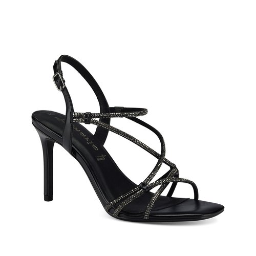 Black heel sandals with rhinestones hot sale