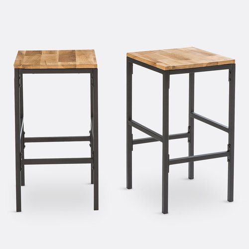 Set of 2 hiba mid height bar stools in solid oak and steel natural La Redoute Interieurs La Redoute