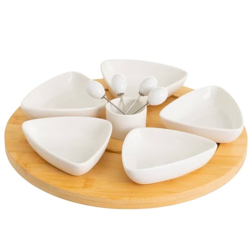 Set Aperitif 4 COUPELLES en Porcelaine sur Plateau Bambou Celeste