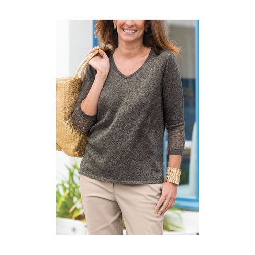 Pull v manches 3 4 francais b.solfin fabrique en france 79 viscose 12 polyamide 9 fibre metalisee gris ardoise B. Solfin La Redoute