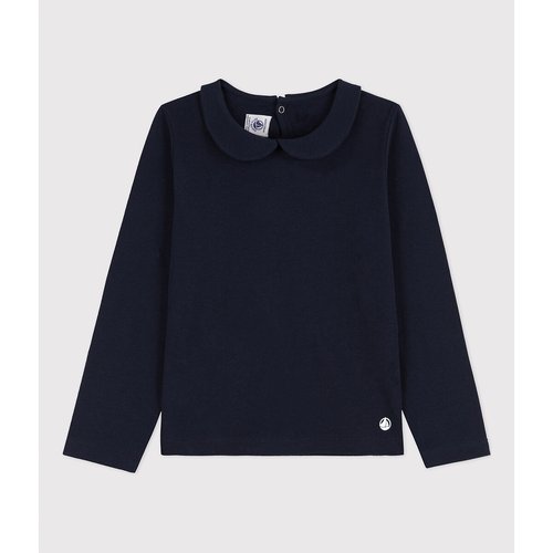 Organic Cotton T Shirt with Peter Pan Collar and Long Sleeves