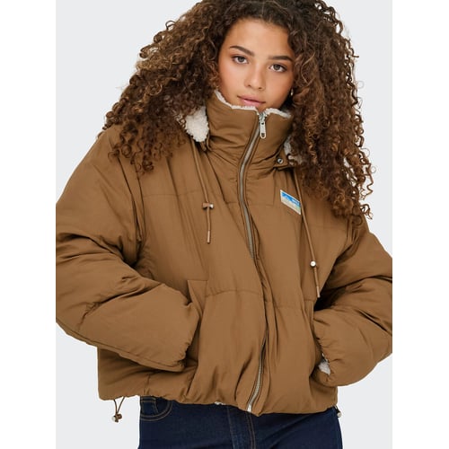 ジャケット・アウター DIANTE SHAGGY LOOSE JACKET +WRAP SHORTS Reversible short coat in sherpa with zip fastening and hood, ecru