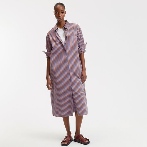 Robe-chemise longue rayée, manches longues