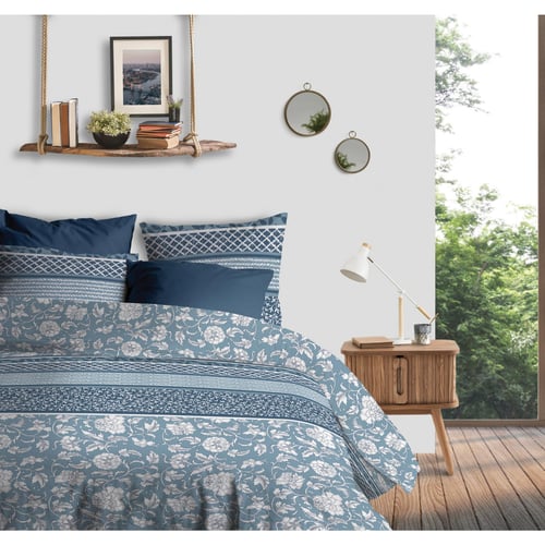 Parure De Lit En Microfibre Brossée HADI LONDON - Housse De Couette + 2 Taies - Bleu Roi - Taille Double