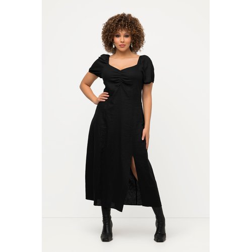Robe midi en lin melange. Manches courtes