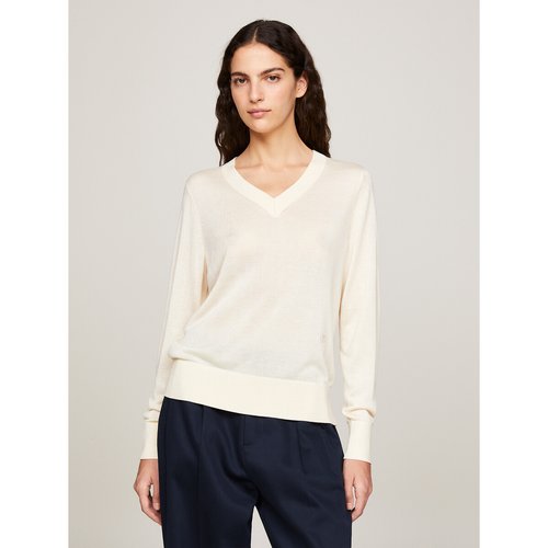 Pull col v maille de soie melangee Tommy Hilfiger jaune La Redoute