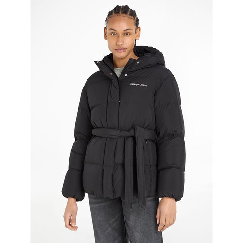 Short hooded padded jacket with tie waist black Tommy Jeans La Redoute
