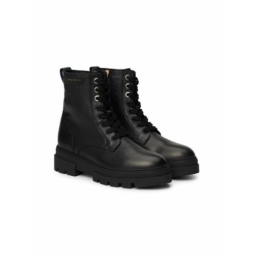 Leather ankle boots with laces black Tommy Hilfiger La Redoute
