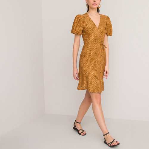 Robe courte cahe c ur manches courtes imprimee imprime fond jaune La Redoute Collections La Redoute