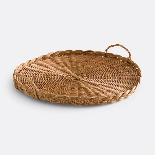 Vassoio da portata rotondo in rattan, tavolino da caffè