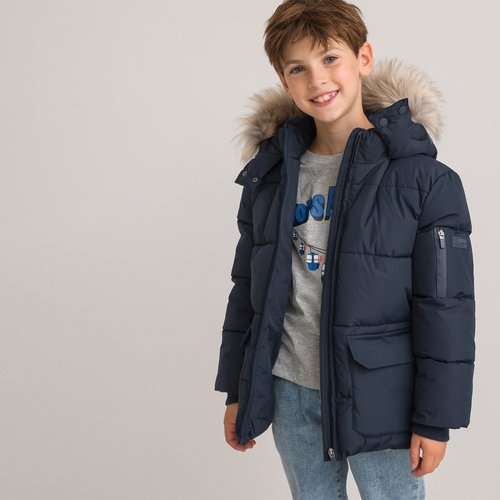 Doudoune chaude a capuche mi longue bleu marine La Redoute Collections La Redoute