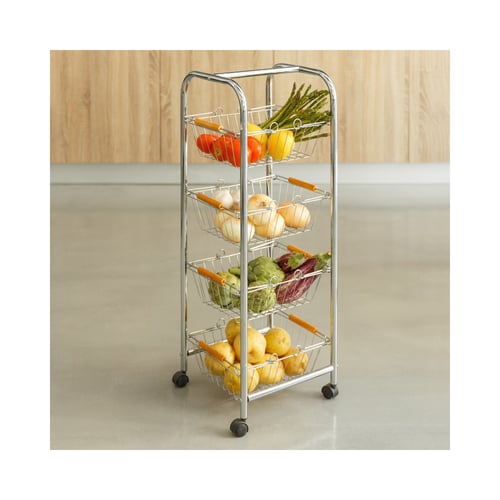 Chariot De Cuisine En Pin Massif 57x30x80 Cm | 3 Étagères, Roulettes | Rangement Légumes, Fruits, Bouteilles