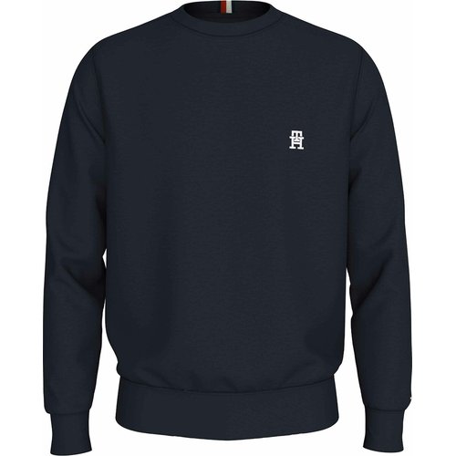 Monogram cotton mix sweatshirt with crew neck navy blue Tommy Hilfiger La Redoute