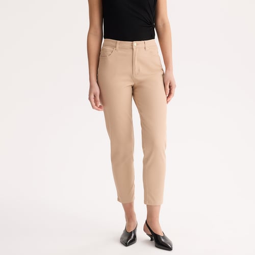 Pantalon Droit Pause Café - Taille Haute En Coton Satin Noir - Taille 48