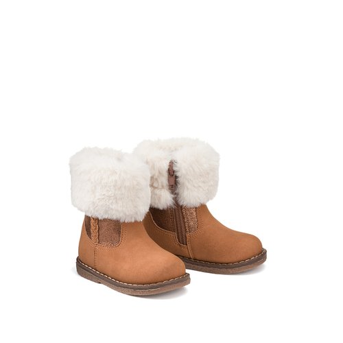 Kids calf boots with faux fur trim camel La Redoute Collections La Redoute