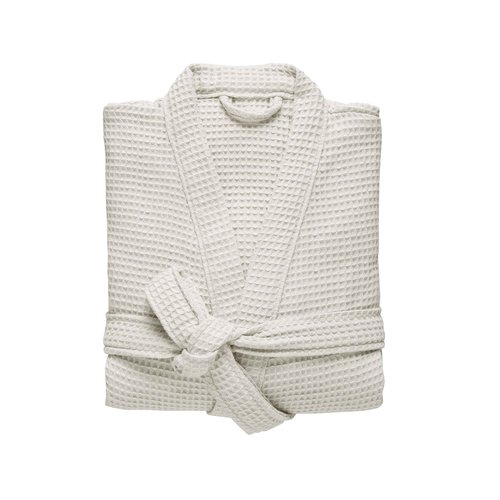 Peignoir femme col kimono en coton bio esprit nid d abeille Blanc Cerise La Redoute