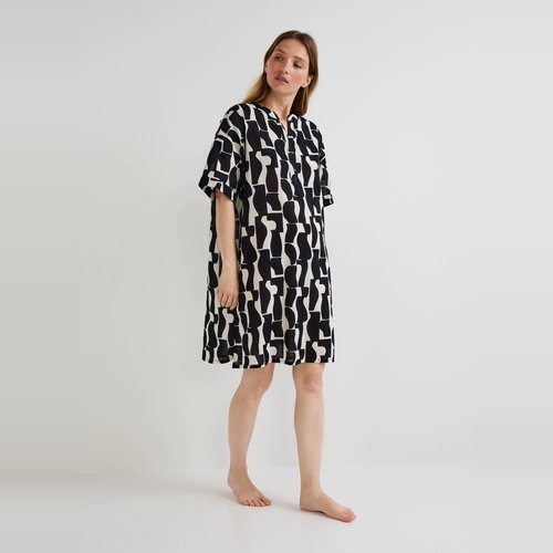 Chemise de nuit manches courtes imprimee en coton bio noir Monoprix Lingerie La Redoute