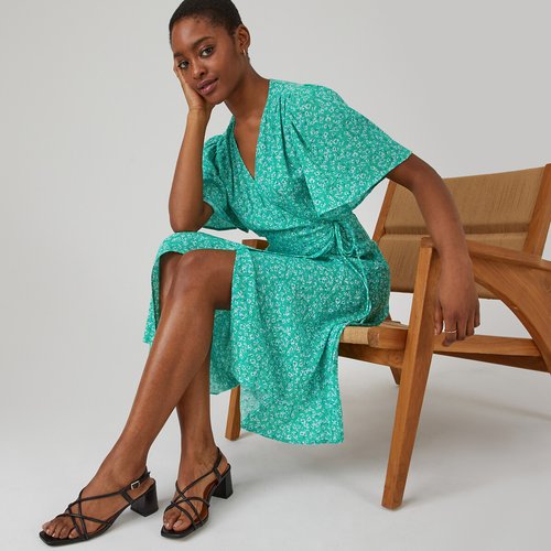 Robe cache c ur imprime fleurs imprime fond vert La Redoute Collections La Redoute