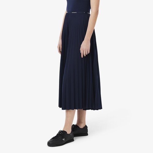 Longue jupe plissée en lin bleu, jupe évasée plissée taille