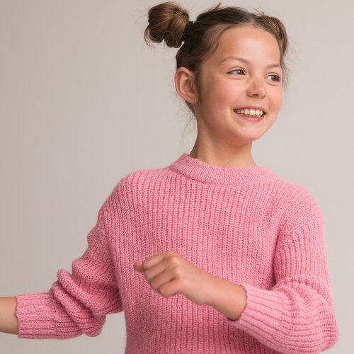 Chunky knit jumper sweater with crew neck pink La Redoute Collections La Redoute