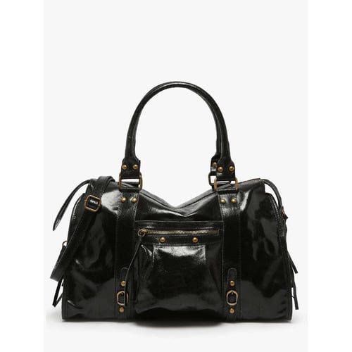 Sac à Main Porte-Épaules En Cuir Lisse Noir - Occasion En Bon État - Fabriqué En France